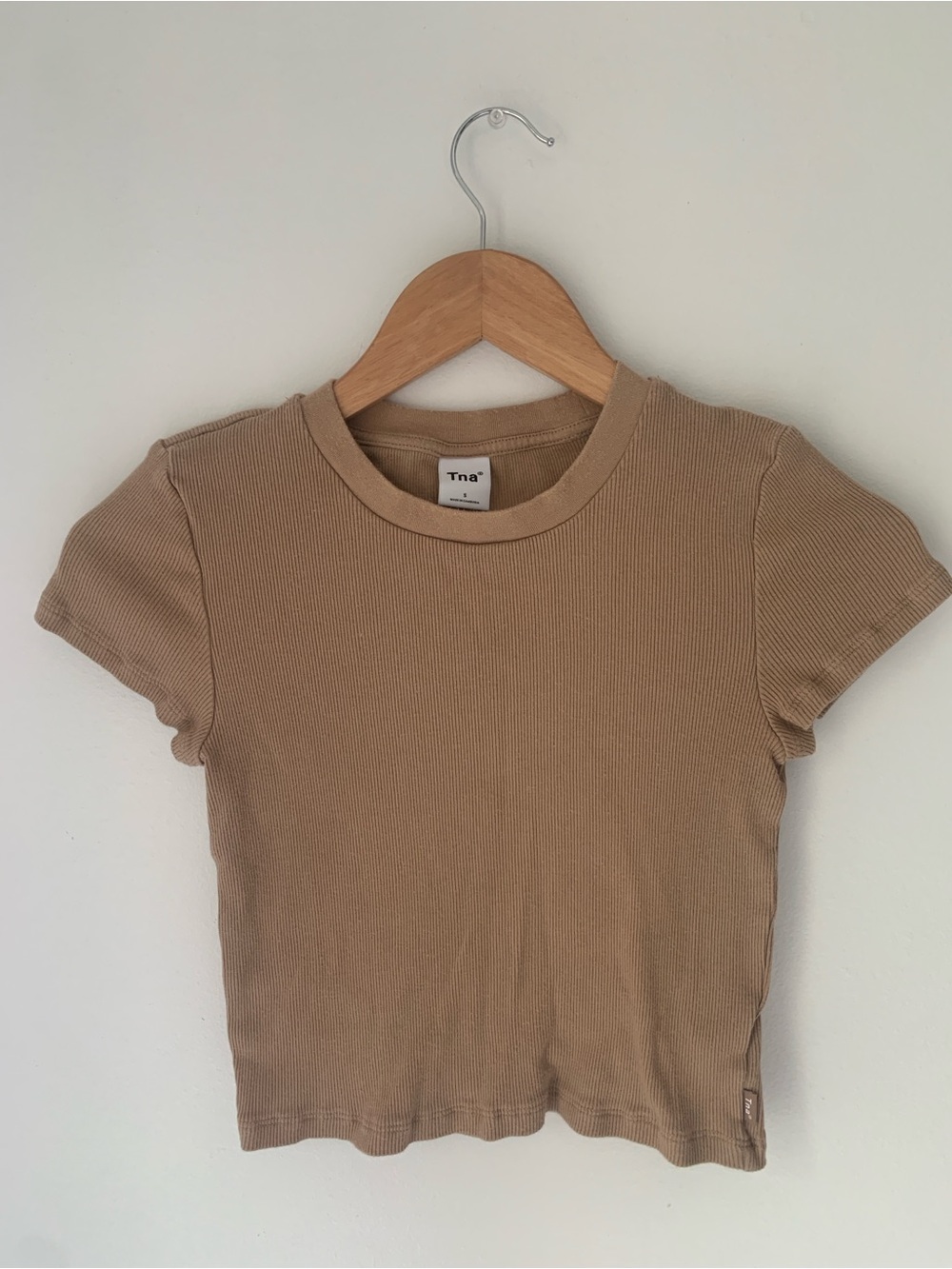 Aritzia TNA Ribbed Baby Tee - Tan